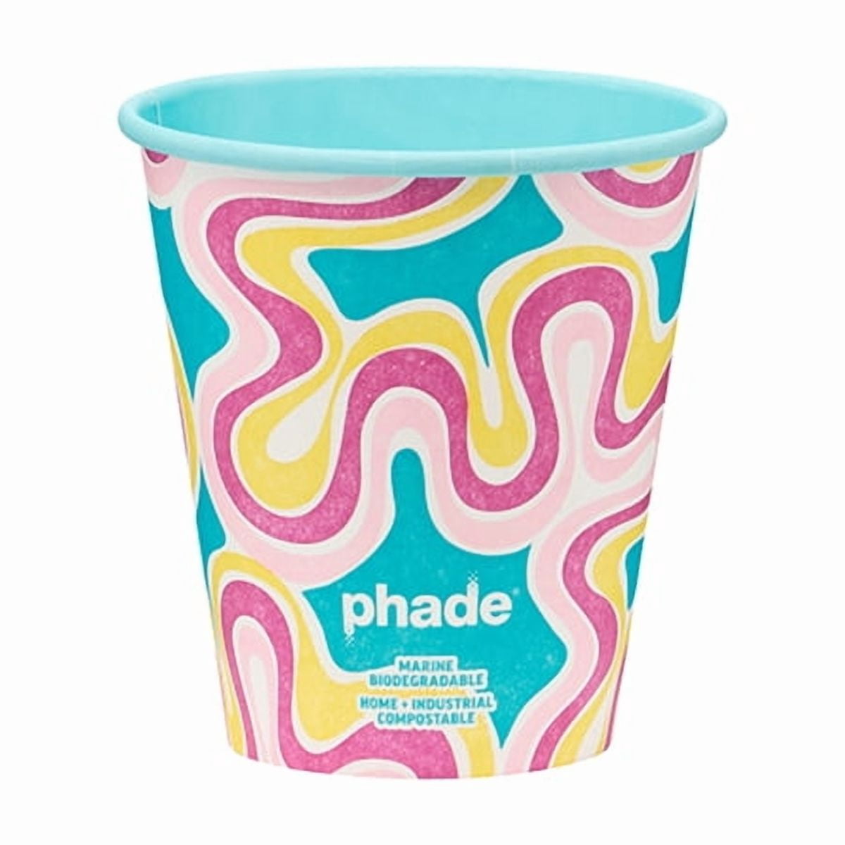 Phade Marine Biodegradable and Compostable Paper Hot Cups with Lids, 12 oz, Squiggle Multi Color, 10 Count