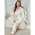 thumbnail image 4 of WEHUSE Pajamas For Women Set Silk Pjs 2 Piece Satin Sleepwear Long Sleeve Button Down Lounge Sets With Pant, 4 of 6