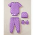 thumbnail image 5 of KIMI BEAR Newborn Baby Girls Layette Essentials Set 9-12 Months Summer Clothes 4 Packs Short Sleeves Romper Tops Pants Sets with Hats and Gloves 16pcs Girl Gifts Purple, 5 of 9