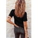 thumbnail image 1 of ABPHQTO Camiseta de manga corta enrollada de color liso negro para mujer, 1 of 5