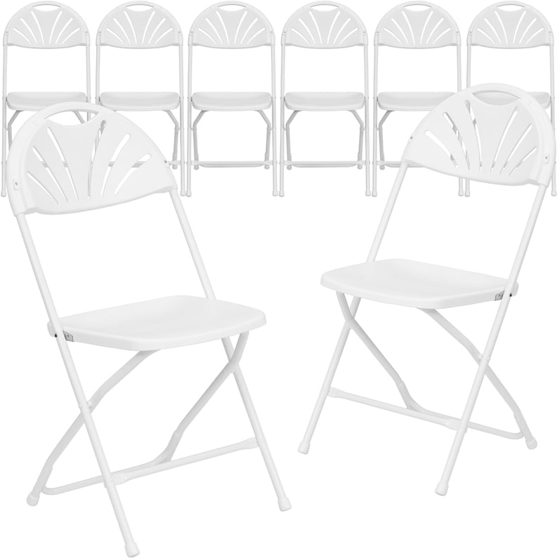 8 Pk. 650 lb. Capacity White Plastic Fan Back Folding Chair Walmart