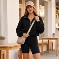 thumbnail image 5 of Womens Cropped Sweatshirt, Quarter Zip Pullover with Stand Collar, Drawstring Hem, Oversized Long Sleeve Tops for Fall Winter S, 5 of 7