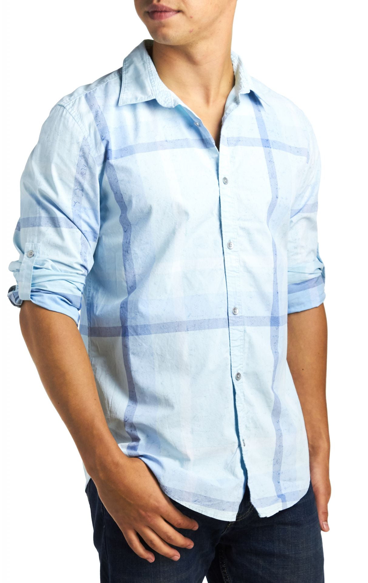 ORIGINAL PENGUIN Mens Short Sleeve Exploded Check in Lawn Woven Shirt ORIGINAL PENGUIN Mens Short Sleeve Exploded Check in Lawn Woven Shirt