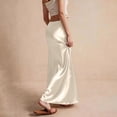 thumbnail image 6 of Women's Satin Fishtail Skirt, Solid Color High Waist Bodycon Midi Skirt, Elegant Slit Party Skirt for Wedding Guest, Evening and Club,Beige,L, 6 of 6