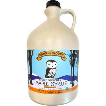 1 Gallon (128 oz) Vermont Grade A Amber Organic Maple Syrup - from Barred Woods Maple