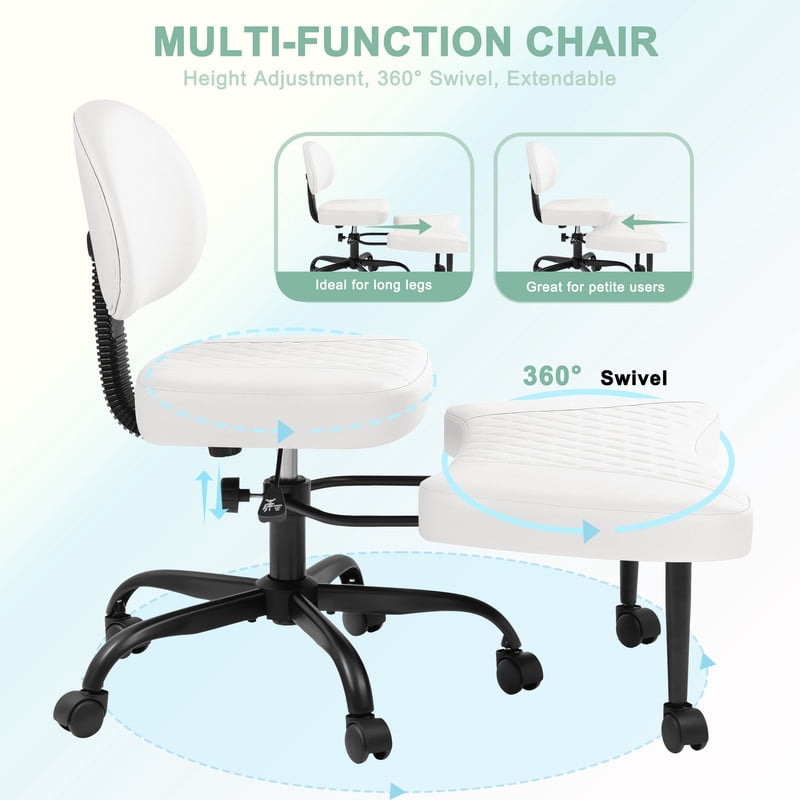 Lacoo Ergonomic Cross Legged Swivel Office Chair,ADHD & Meditation Chair with Retractable footrest,Adjustable Height with Back Support,PU Leather,White