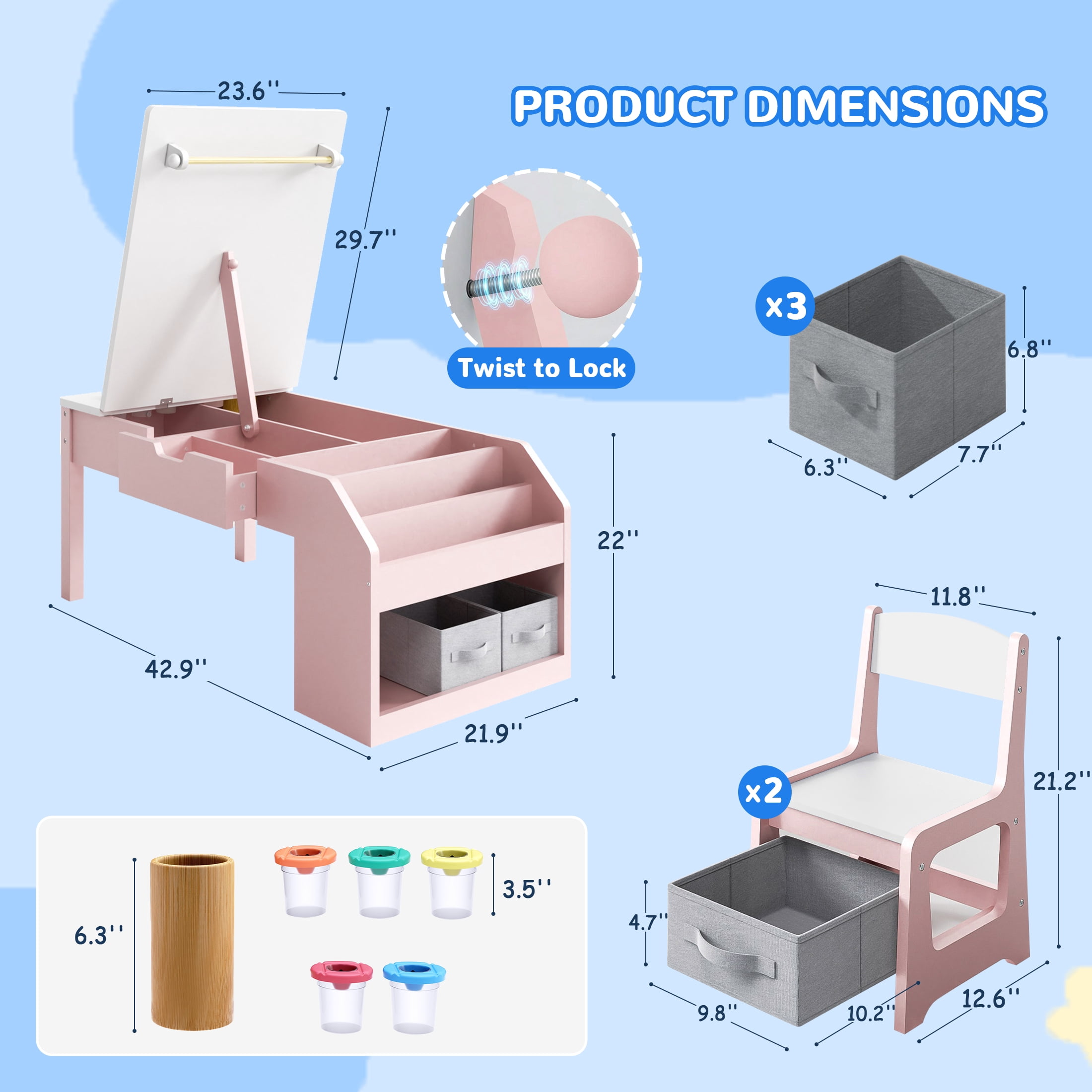 Hijob 5-in-1 Kids Art Table & Chair Set – Convertible Easel with Paper Roll Holder, Storage Drawers & Foldable Craft Desk, Toddler Activity Learning Center for Playroom, Pink