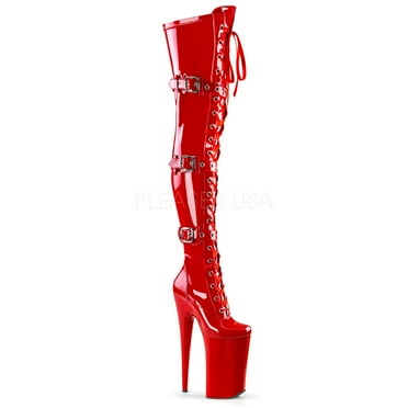 BEYOND-3028, 10" Heel 6 1/4" Lace-Up Thigh Boot