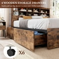 thumbnail image 4 of Garvee King Size Storage Wooden Bed Frame with Bookcase Headboard, 4 Drawers, Heavy-Duty Metal Slats, No Box Spring Needed, Rustic Style, Vintage Brown, 4 of 8