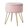 thumbnail image 2 of Taburete de tocador Soledad para maquillaje decorativo moderno con patas doradas taburete redondo de terciopelo Rosa, 2 of 10