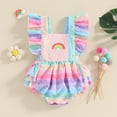 thumbnail image 2 of Bagilaanoe Newborn Baby Girl Summer Rompers Rainbow Print Fly Sleeve Bodysuits 6M 9M 12M 18M  Infant Casual One Piece Jumpsuit, 2 of 8