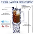 thumbnail image 3 of 40oz Tumbler with Handle, Stainless Steel Insulated Travel Tumbler with Lid and Straw, Double Wall Vacuum Insulated Tumbler Mug, Thermal Cup for Home Outdoor, Blue and White Porcelain, 3 of 6