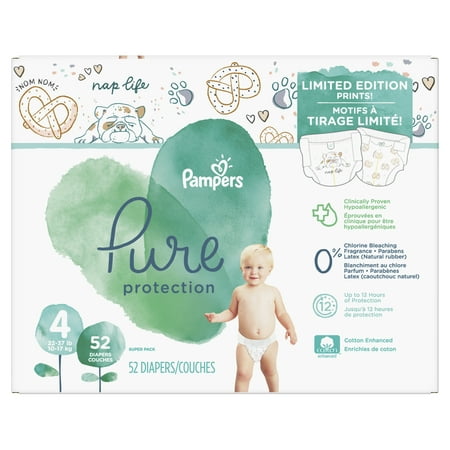 Pampers Pure Protection Limited Edition Natural Diapers, Size 4, 52 ct