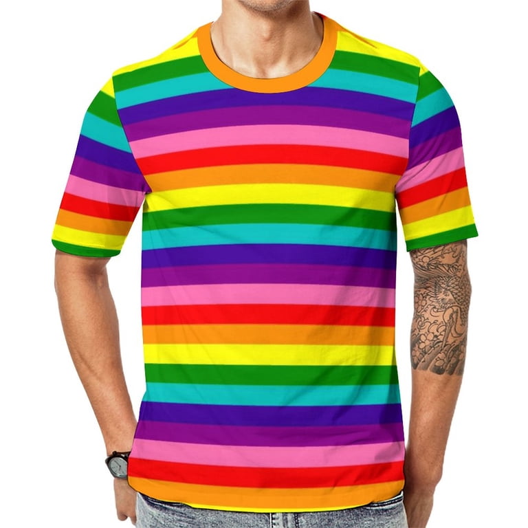T Shirt For Men Rainbow Pride Flag LGBT Colorful Stripes Men