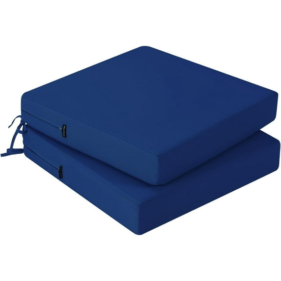 Outdoor Chair Cushions Set of 2, Waterproof Outdoor Seat Cushions for Patio Furniture, Outside Replacement Chair Pad with Ties for Lawn Deck Porch, 19 x 19 Navy Blue
