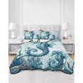 thumbnail image 2 of Twin XL Quilt Bedding Set, Ocean Seahorses Reversible Summer Quilt 3 Pieces, Coastal Animals Seaweed Strafish Compass Blue Lightweight Bedspreads Coverlets with 2 Pillow Shams for All Seasons, 2 of 5