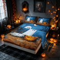 thumbnail image 2 of Homewish Halloween =Ghost Pumpkin Queen Sheets, Starry Moon Queen Sheet Sets, Navy Blue Orange, 4-Piece (1 Flat Sheet, 1 Fitted Sheet and 2 Pillowcases), 2 of 4
