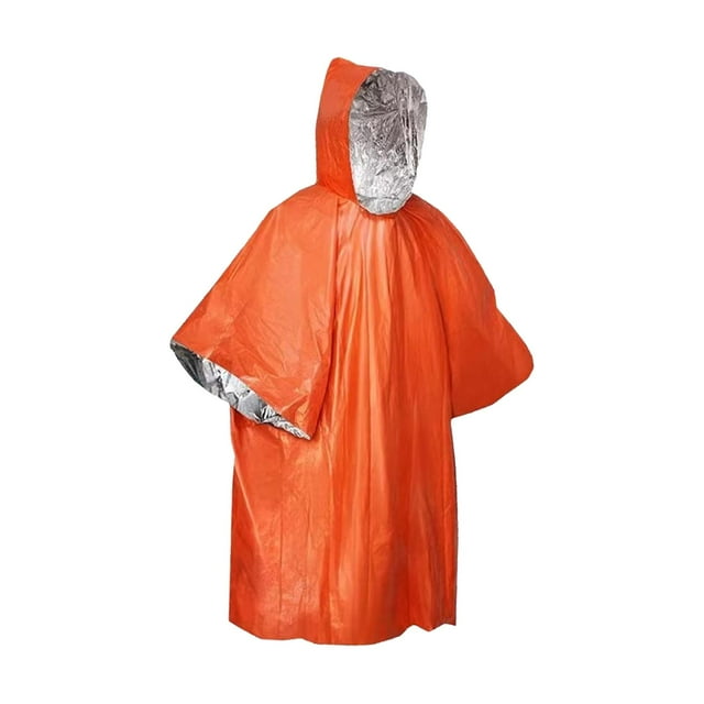 Abbracc 2 Pcs Poncho de Pluie d'Urgence pour Adultes Cape de Pluie Manteau de Pluie Film en Aluminium Réutilisable Orange