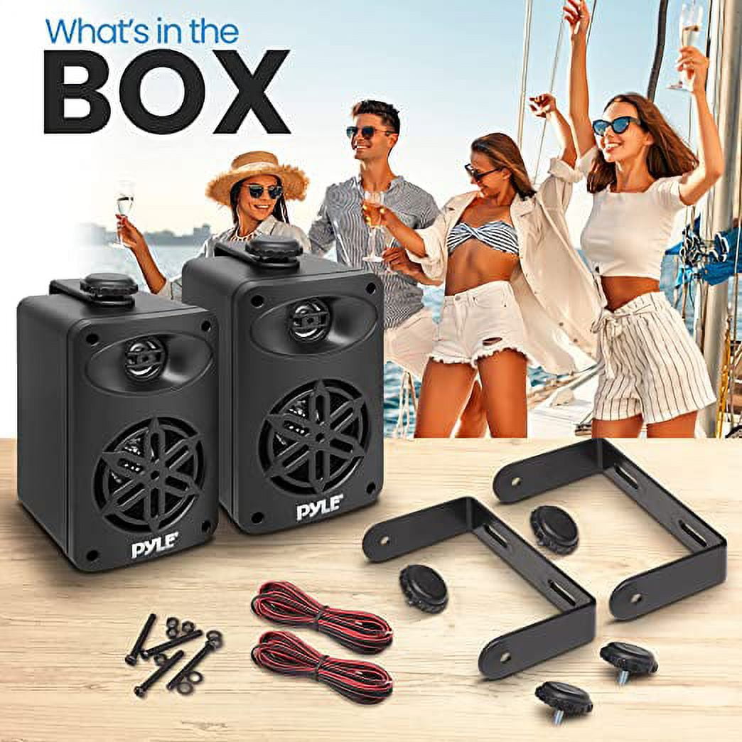 Pyle I Outdoor Speakers Pair - 200 Watt Dual Waterproof 3.5” 2-Way Full Range Speaker System Black