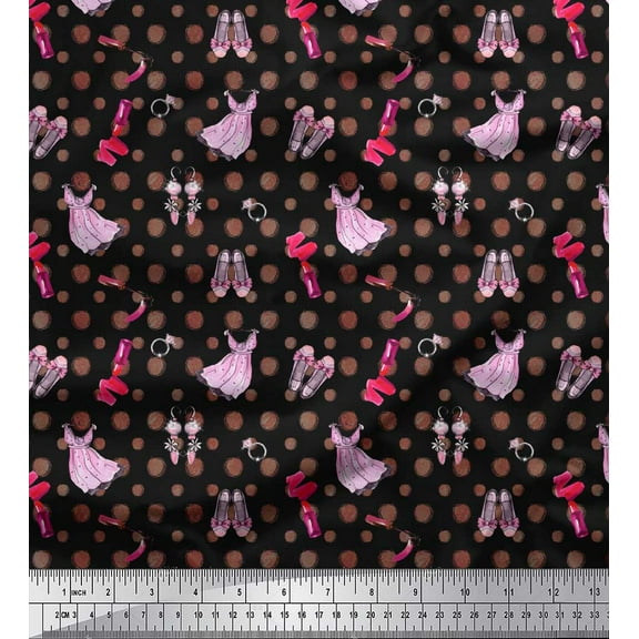 Soimoi Black Cotton Voile Fabric Dot & Accessories Fashion Decor Fabric Printed Yard 42 Inch Wide