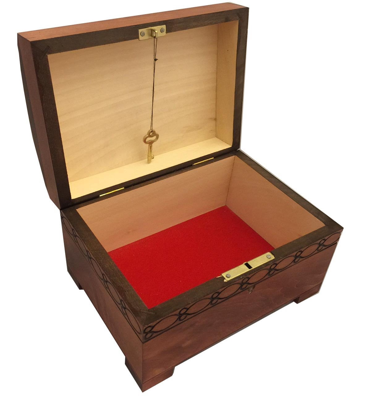 Handmade Floral Wooden Chest Box w/ Lock and Key Flower Jewelry Keepsake Box from Poland