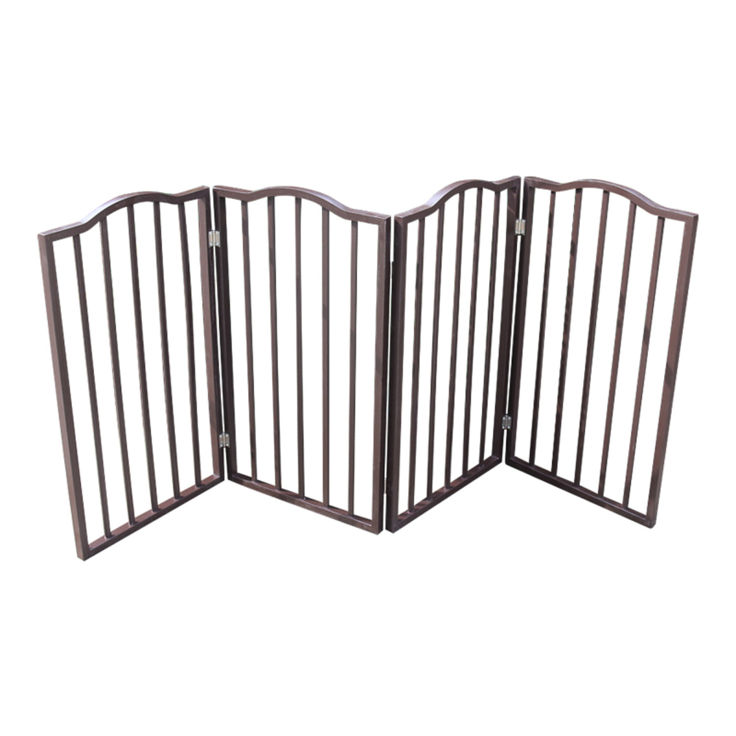 Pet Gate - Dog Gate For Doorways Stairs Or House - Freestanding Folding Brown Arc Wooden Freestanding Design For Doorways Stairs & House Safety