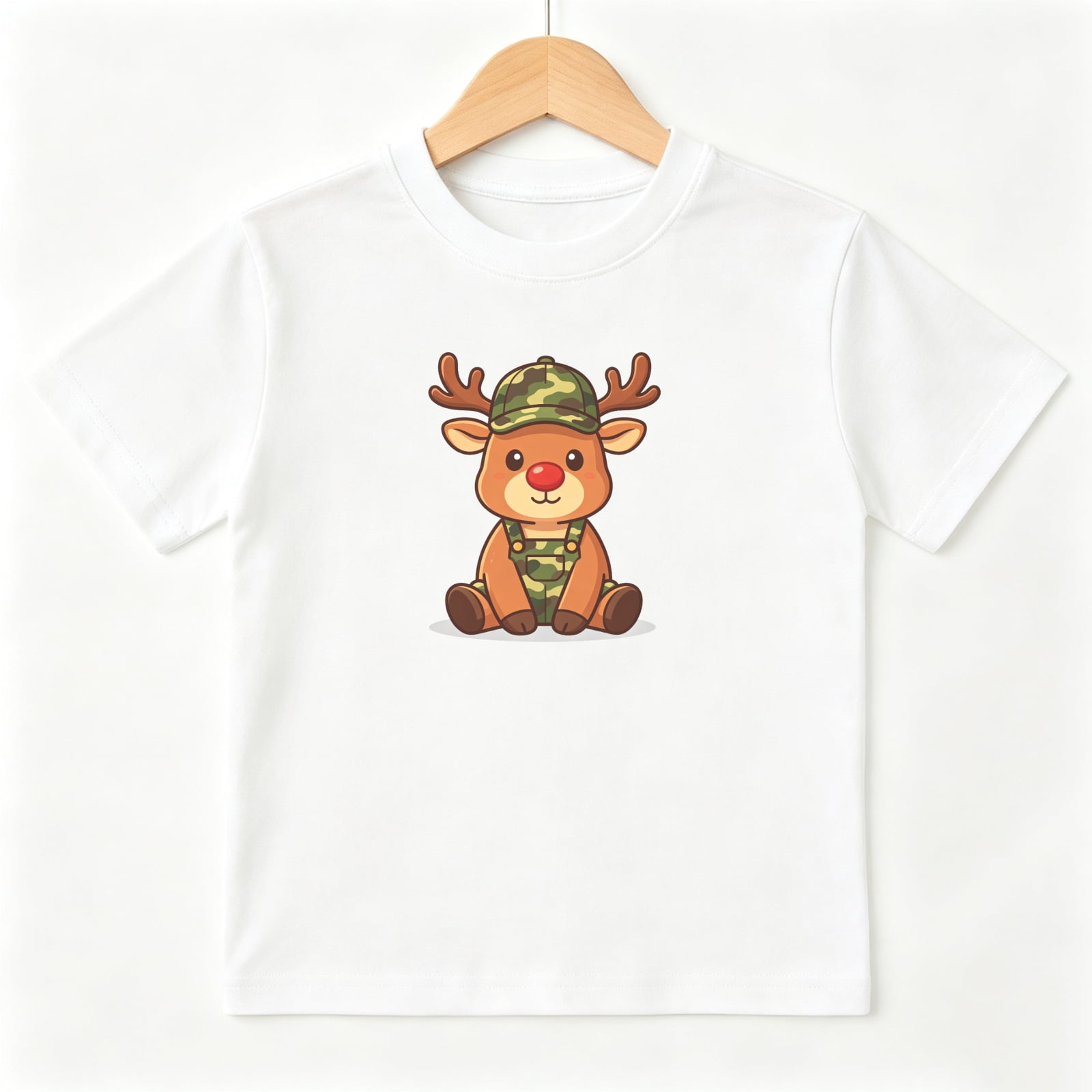 Hunting Reindeer Camo Hat Boys Graphic Tees Christmas Kids T-Shirt 100% Cotton Short Sleeve Tops 4-13Y