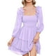 thumbnail image 1 of Vestido informal de mujer con cuello cuadrado con volantes y mangas abullonadas - Gasa, color liso, tallas S-XL, versátil para primavera/verano/otoño, 1 of 3