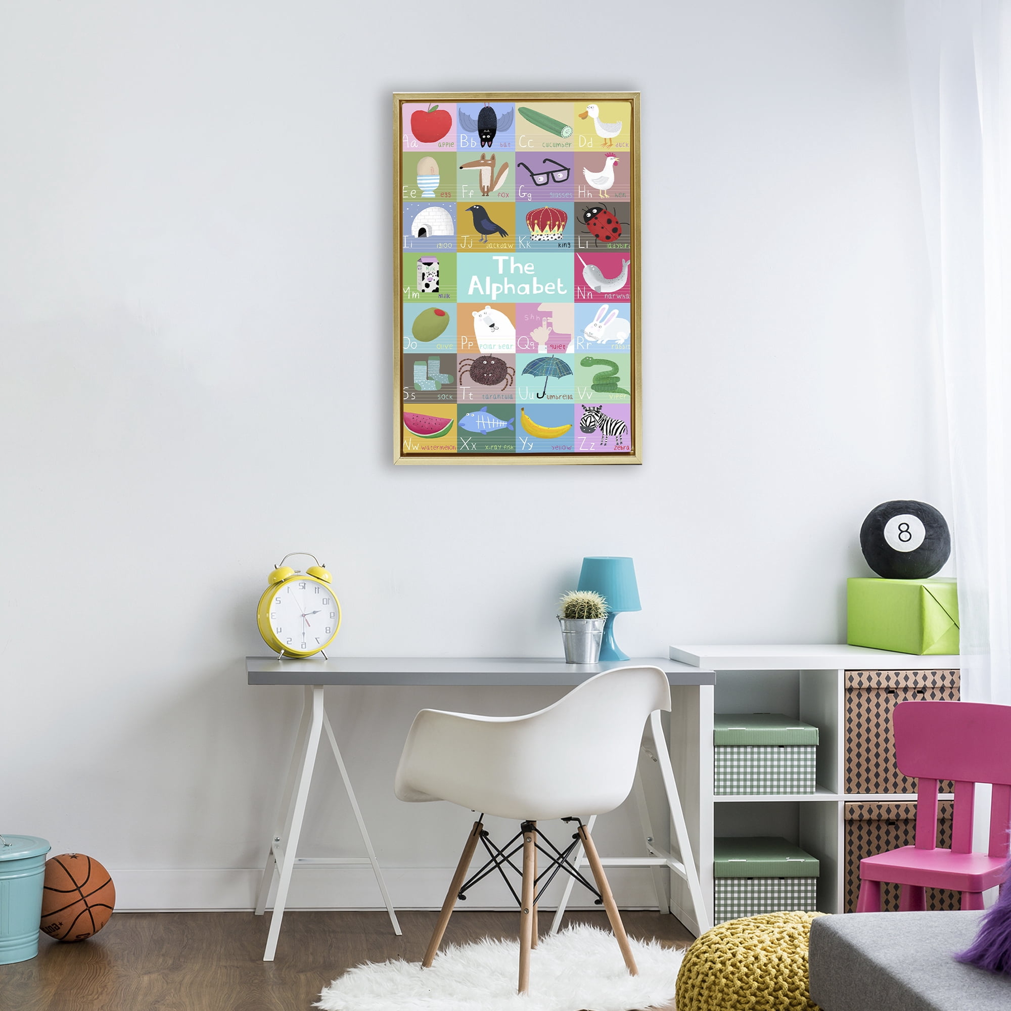 Stupell Industries First Words Alphabet Gold Framed Floater Canvas Wall Art, design by Carla Daly