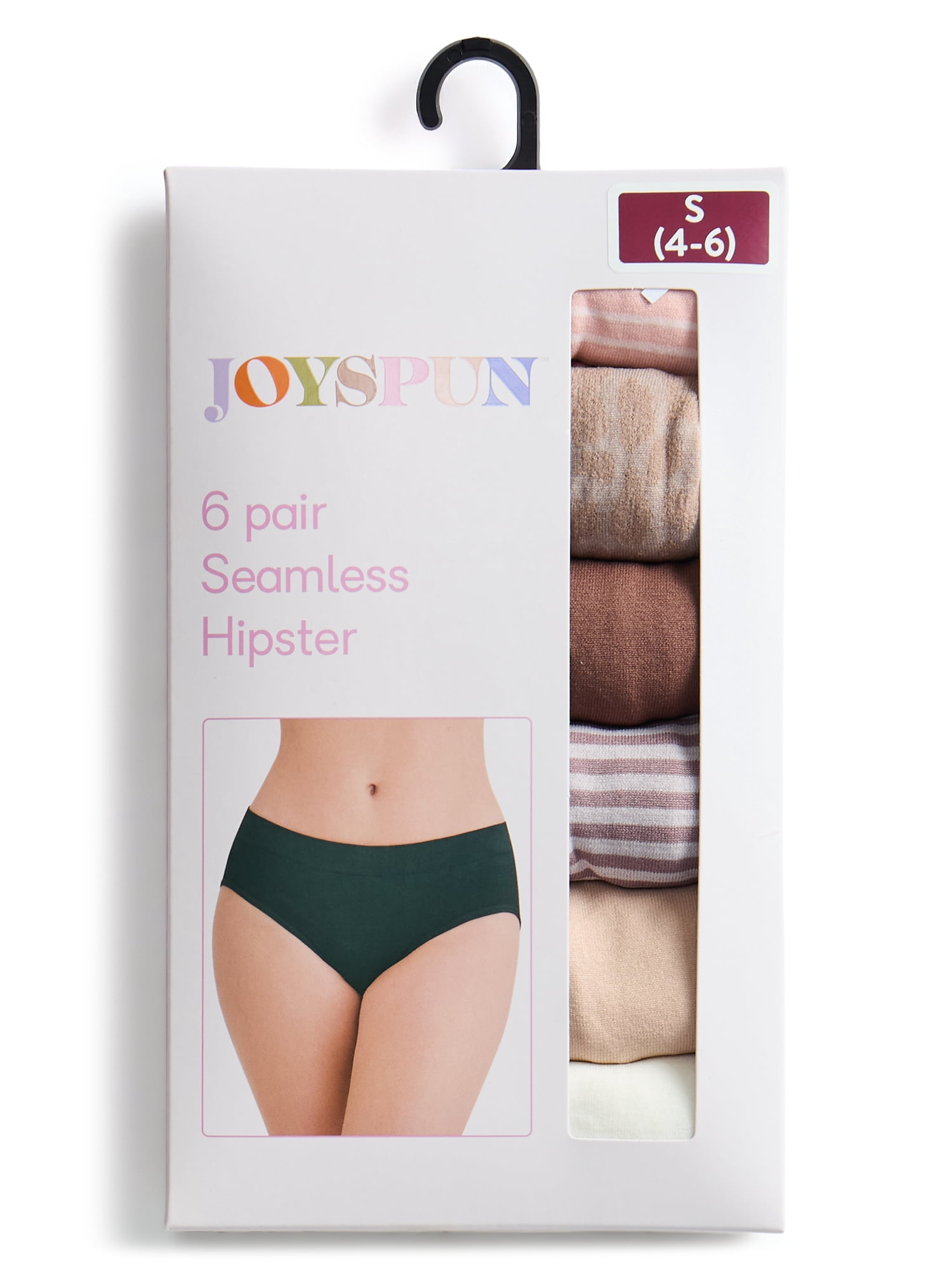 Joyspun Women's Seamless Hipster Panties, 6-Pack, Sizes XS-XXXL