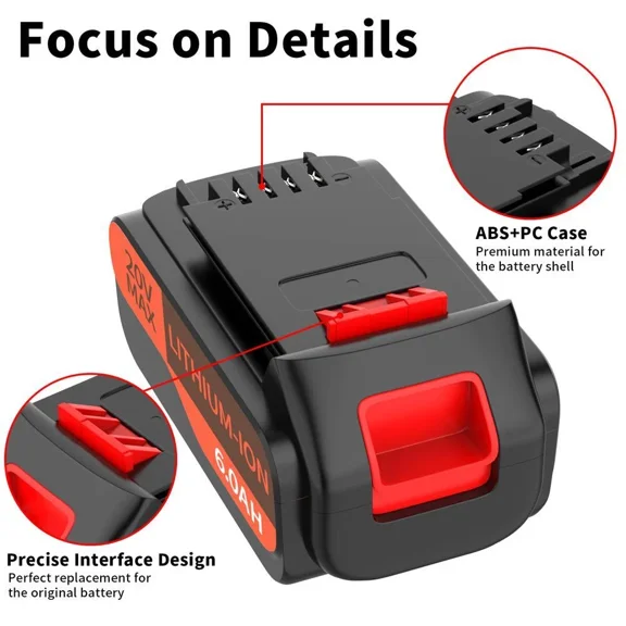 5 Pack 6.0Ah Replacement For Black Decker 20V Lithium MAX Battery 20Volt Li-Ion LBXR20