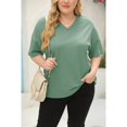 thumbnail image 3 of Women Summer Short Sleeved T Shirt Casual Loose V Neck T Shirt Solid Color Top, 3 of 4