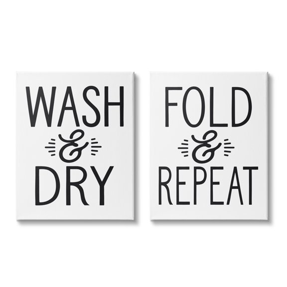 Stupell Indtries Wash Dry Fold Repeat Laundry Phrase Black White,24 x 30,Design by Lettered and Lined