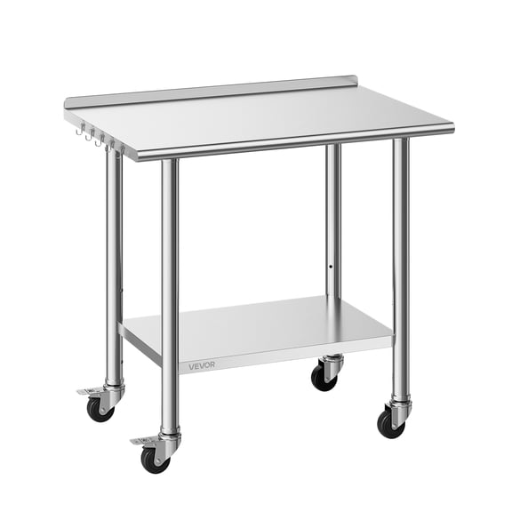 VEVOR Stainless Steel Work Table, 24x36 inch Food Prep Table with Wheels and Backsplash, Commercial Kitchen Workstation with Adjustable Undershelf, Metal Utility Worktable,for Restaurant Home Outdoor