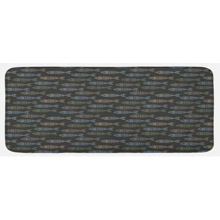 

Fish Kitchen Mat Vintage Geometric Animal Design with Lines Retro Marine Pattern Fish Skeleton Image Plush Decorative Kitchen Mat with Non Slip Backing 47 X 19 Multicolor by Ambesonne