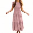 thumbnail image 5 of YUEVORA Summer Dresses for Women, Flutter Sleeve Tiered Maxi Dress, Casual Crew Neck Long Dress with Smocked Waist, Elegant Flowy Vacation Outfit and Comfortable Daily Wear., 5 of 5