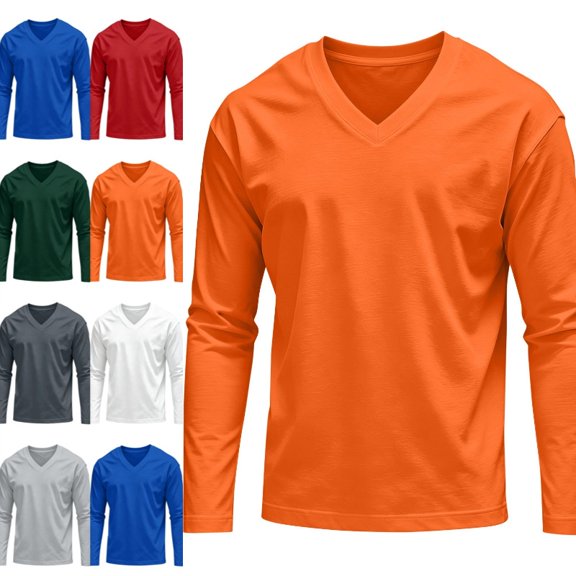 Mens V-Neck Sweaters Long Sleeve Pullover Sweater Fall Winter Classic Basic Top Saffron 3XL