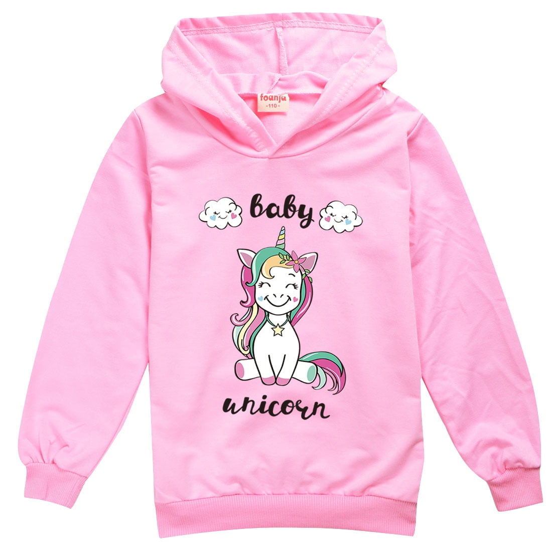 Baby Girl Hooded Sweatshirt Cotton Unicorn Fashion Hoodies Pullover Top for Toddler Little Kid 1-5t 