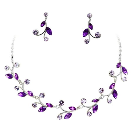 - Faship Gorgeous Rhinestone Crystal Floral Necklace Earrings Set