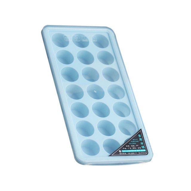 Injueey Molde de silicona para hacer cubitos de hielo de 21 cavidades, bandeja de molde para crema y pastel con tapa, utensilios para hornear Cocina y Comedor azul 21 rejilla redonda