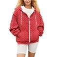 thumbnail image 6 of Women's Polka Dot Print Zip Up Drawstring Hooded Sweatshirt with Pockets, Long Sleeve Casual Comfortable Fashion Top for Autumn Winter Daily Wear, Beach Outings and All Season Red XL, 6 of 7