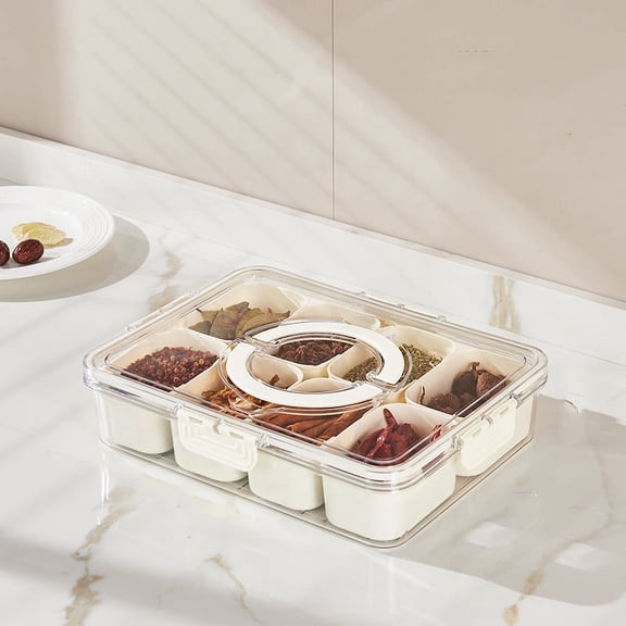 Snackle Box Container with Lid and Handle Portable Snack Box 8 Compartment Divided Serving Tray Clear Storage Organizer