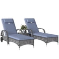 thumbnail image 1 of Outsunny 3 Pieces Patio Rattan Chaise Lounge Set, Outdoor PE Wicker Reclining Lounger Furniture Set, Adjustable Portable with Wheeled & Side Table, Grey, 1 of 10