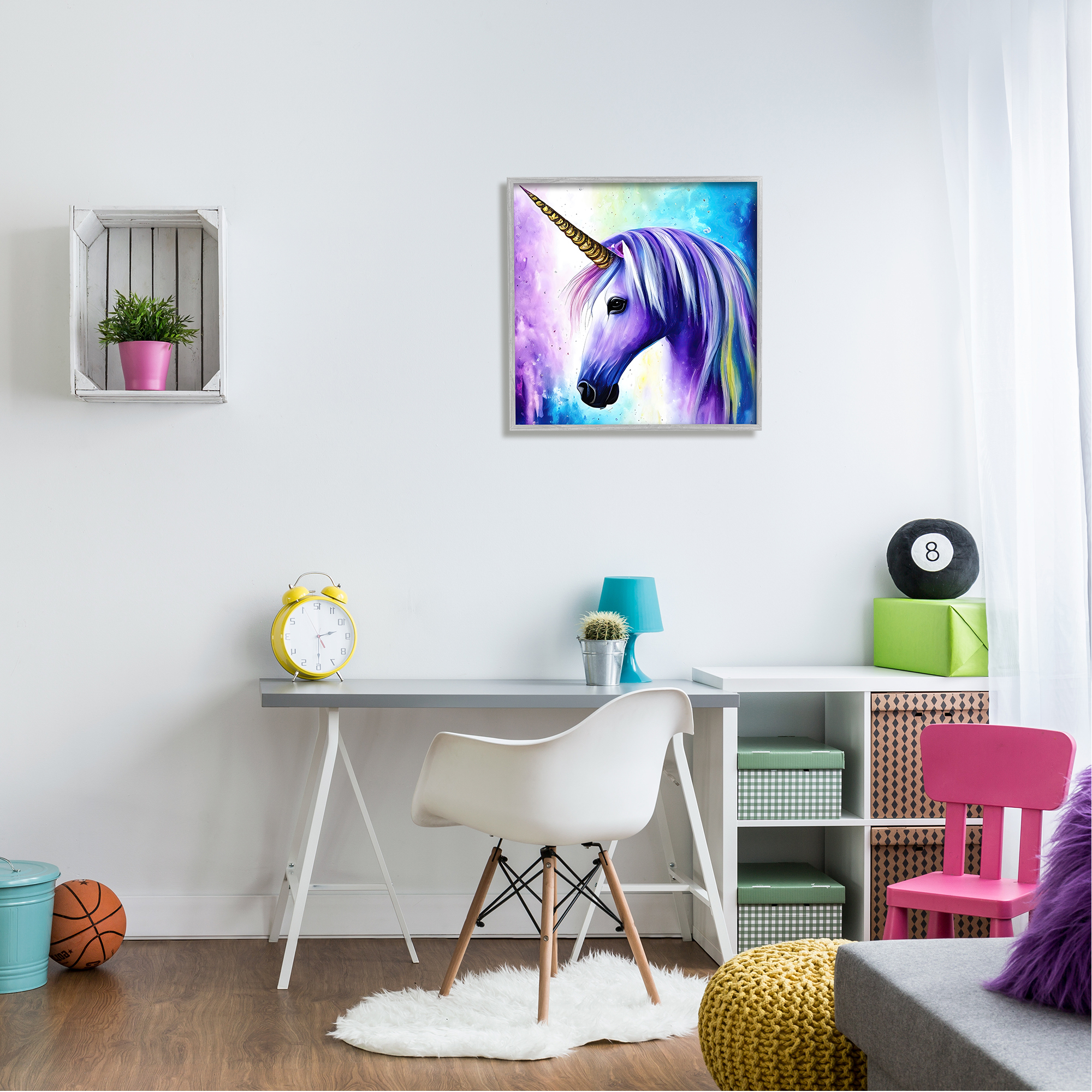 Stupell Industries Elegant Purple Unicorn Fairy Tales & Fantasy Painting Gray Framed Art Print Wall Art, 24 x 24