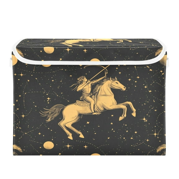 WOBOGO Sagittarius Pattern Large Collapsible Storage Box Flip Lid Fabric Decorative Organizer Container Basket with Handles 16.5×12.6×11.8in