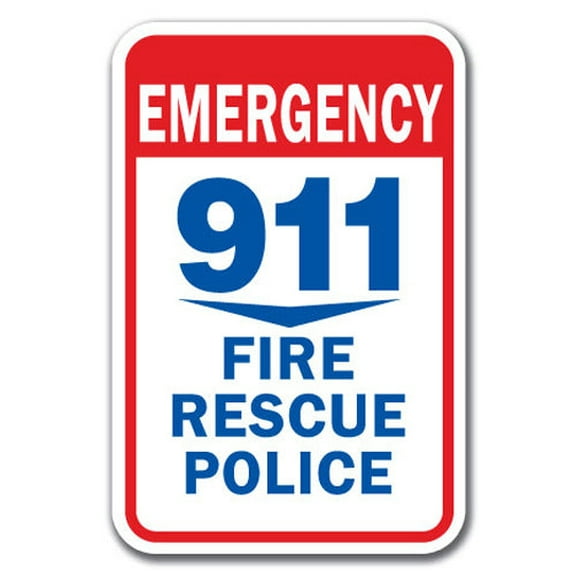 Emergency 911 Fire Rescue Police Sign 12" x 18" Heavy Gauge Aluminum Signs