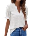thumbnail image 2 of Camisa de manga corta abullonada, camisas de gasa para mujer, camisas casuales con pompones para mujer, blusas casuales de verano probadas profesionalmente, 2 of 6