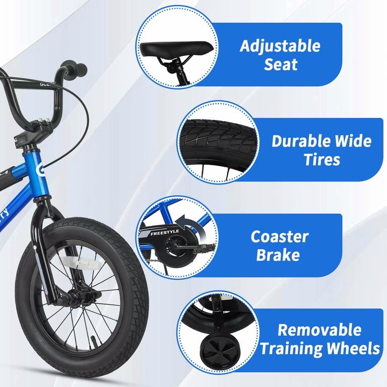 Glerc 14 Inch Kids Bike, BMX Style with Training Wheels, Sky Blue