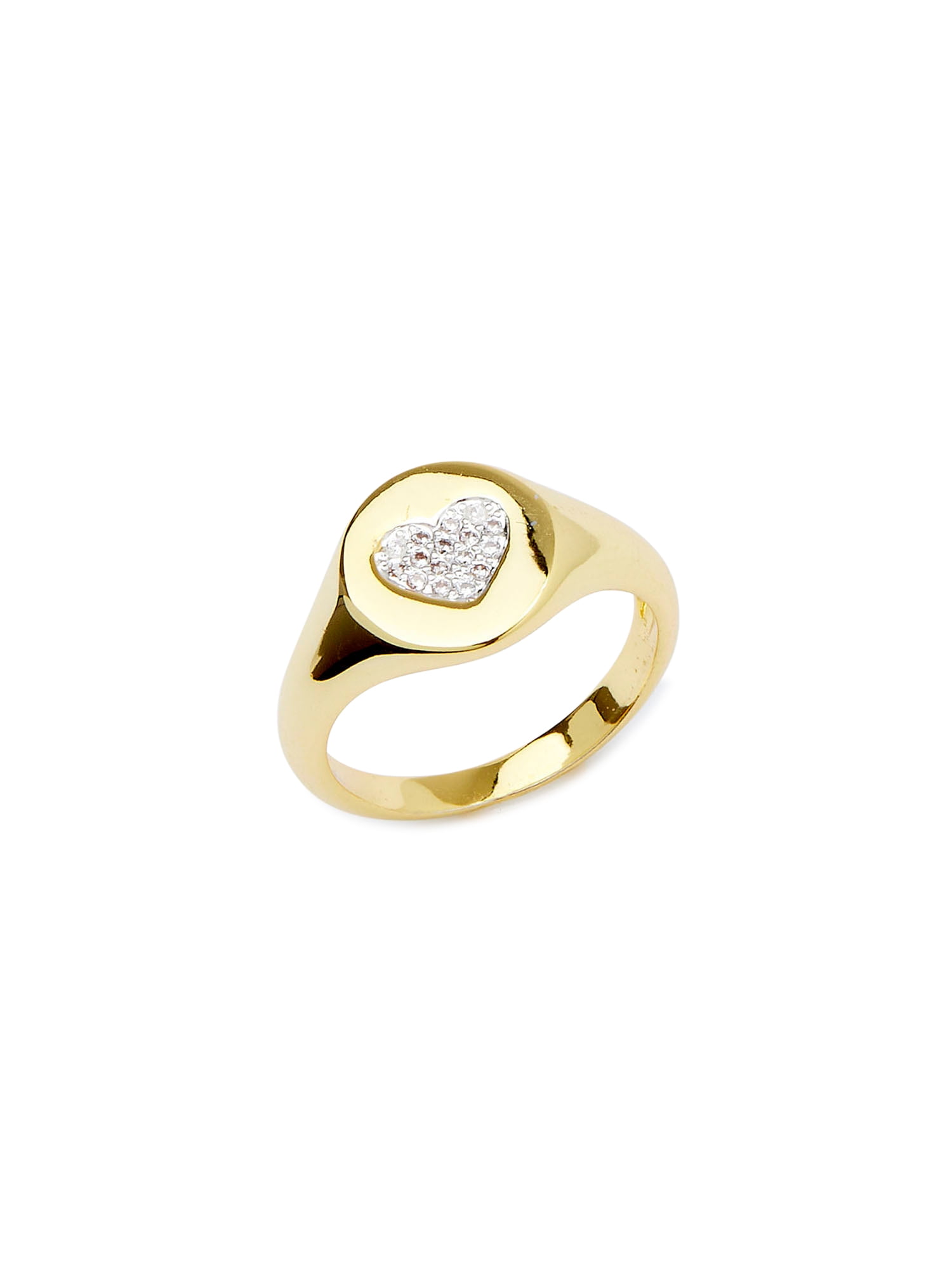 Scoop Womens 14kt Gold Flash-Plated Cubic Zirconia Heart Signet Ring