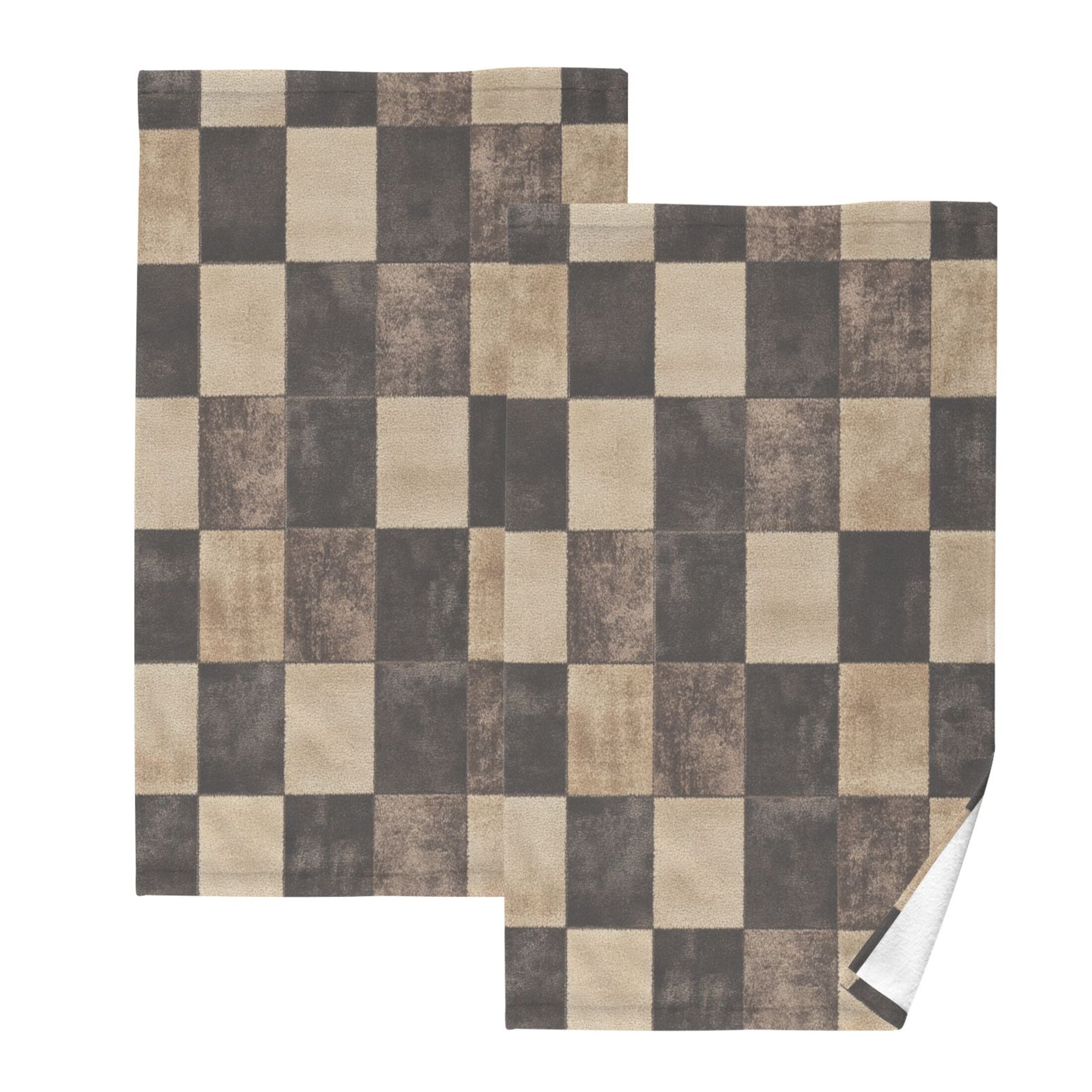 2 Pcs Absorbent Face Towel Bath Hand Towels Soft Breathable Cotton Towel Set for Bathroom Kitchen Hotel Spa Decor Brown and Black Tartan